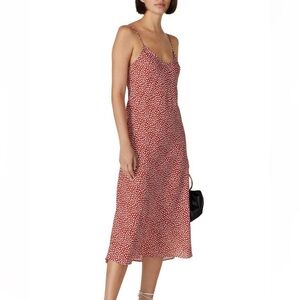 Resa Lily Floral Printed Sleeveless Scoop Neck Midi Slip Dress Red White Sz XS